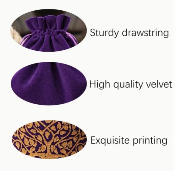 Moon Phase Velveteen Drawstring Bag Trio Black Red Purple Gold NWT - Picture 5 of 5